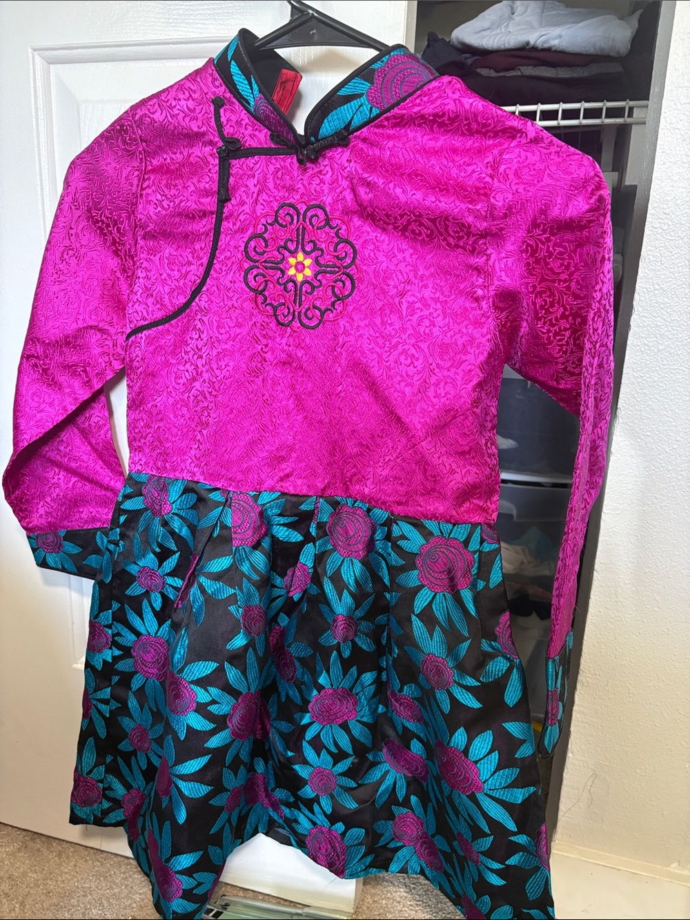 Fuchsia & Teal Floral Brocade Tunic Dress